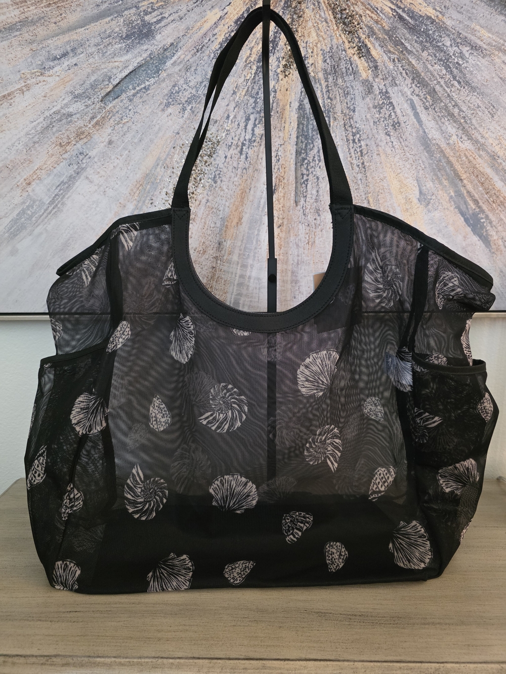 NWT Black Sheer Tote Bag with Shell Print